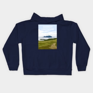 Godrevy Lighthouse Cornwall. Cornish gift. Gwithian. Travel poster Kids Hoodie